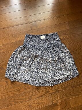 Greylin Navy & White Floral Smocked Skater Skirt
